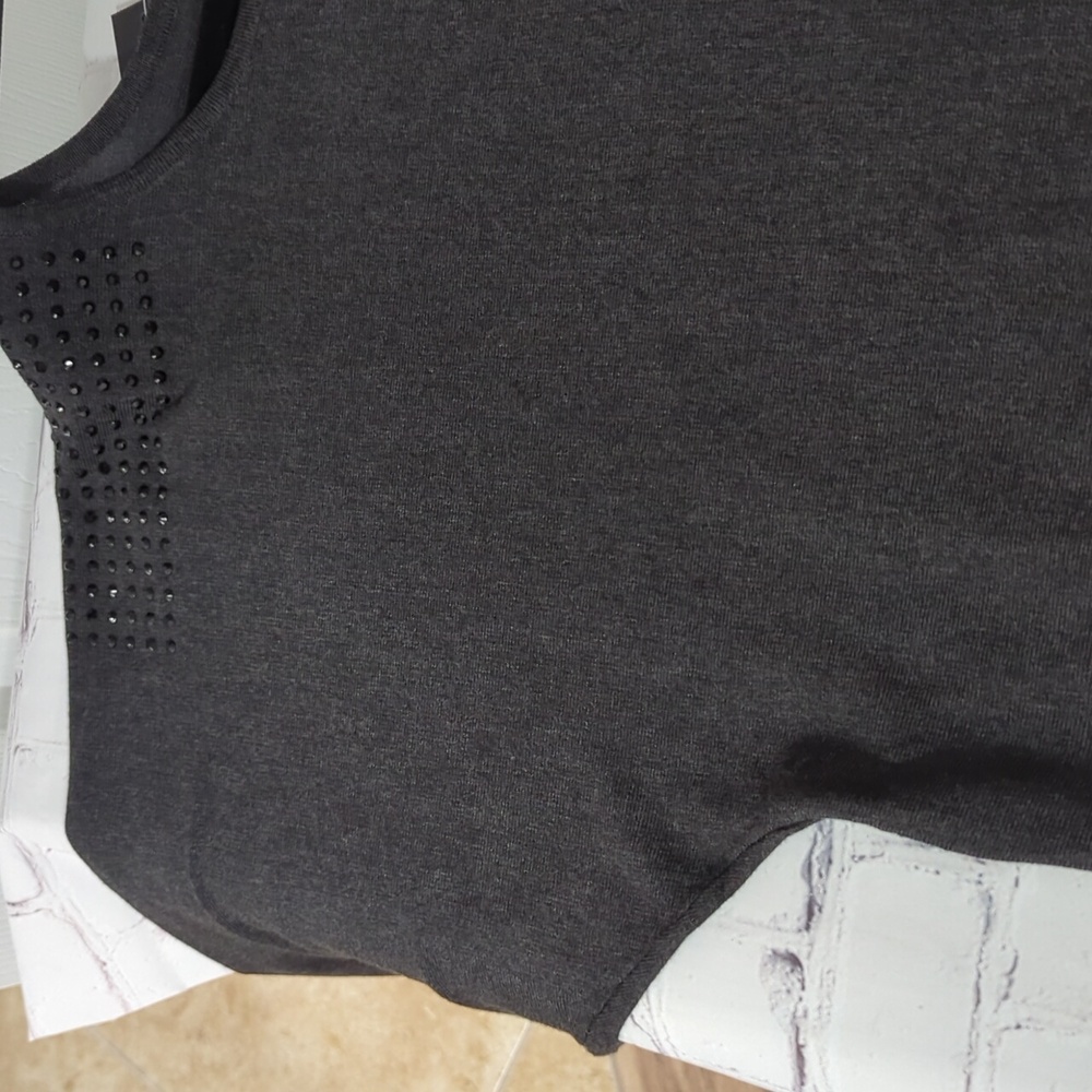 NWT CABLE & GAUGE RHINESTONE SHOULDER, 3/4 SLEEVE SIZE 1X DARK GRAY SWEATER - Picture 6 of 7